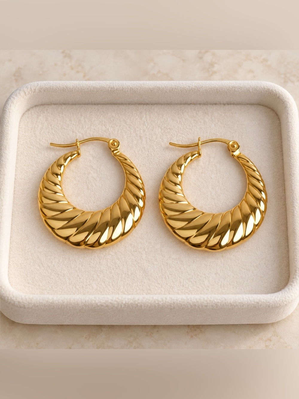 Textured Hoop Earrings in Gold  New! 316L steel